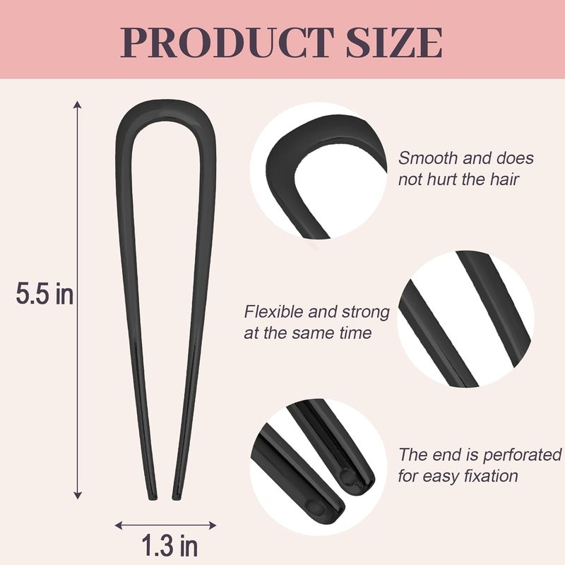 JIRIS 2PCS 5.5Inch French Hair Pins Large U-Shaped Pins for Women and Girls Fashion Metal Hair Pin French Twist Hair Pins for Buns, Updos,Stylish and Functional(set3-black) - Image 2
